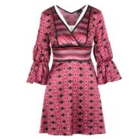 Bisou Bisou silky satin Top crossed V cleavage 90’s line A line dress Sz S - Picture 6 of 7